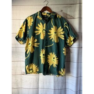 Neff‎ Floral Happy Face Shirt Mens Size XL Green Yellow Short Sleeve Button Down